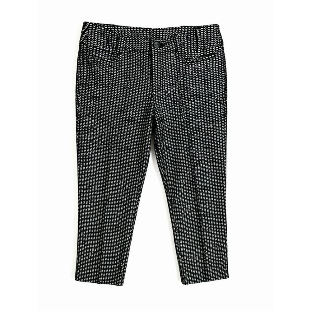 Ann Taylor LOFT Marisa Cropped Pants Black White Chevron Geometric Size 6 Slim